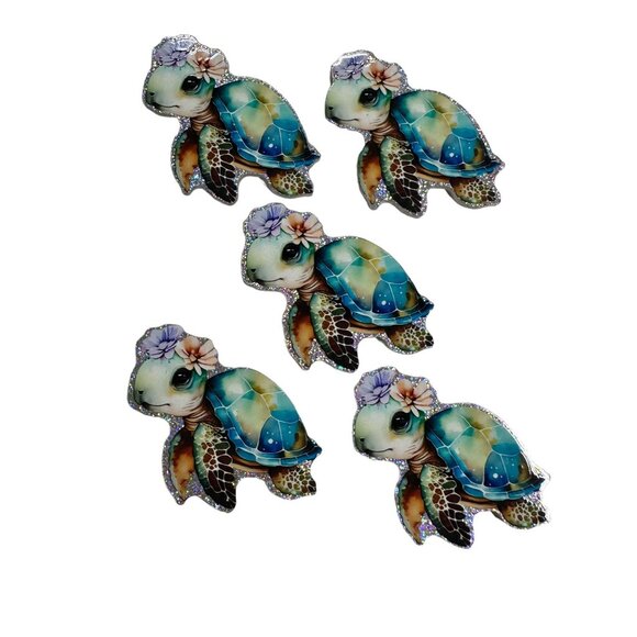 10 pc Sea Turtle Flower Acrylic Flat Back Charm For Earrings Jewelry Charms DIY - Picture 3 of 4